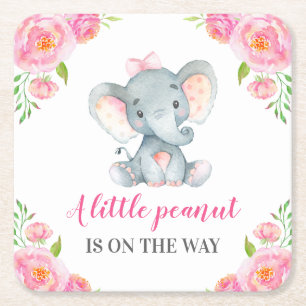 Dessous-de-verre Carré En Papier Eléphant rose Bébé Fille Douche Parsemer Anniversa