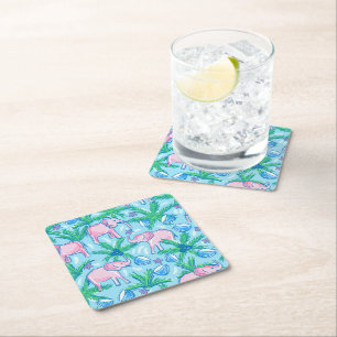 Dessous-de-verre Carré En Papier Eléphant rose Preppy