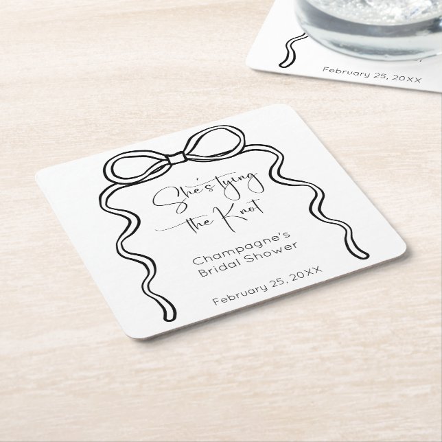Dessous-de-verre Carré En Papier Elle Noue Le Nœud Mariage Moderne Script Fête de F (Incliné)