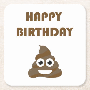 Dessous-de-verre Carré En Papier Emoji, poop de fête d'anniversaire amusant