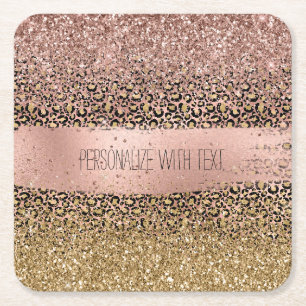 Dessous-de-verre Carré En Papier Empreinte de léopard rose or