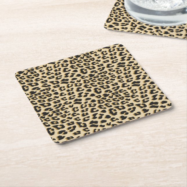 Dessous-de-verre Carré En Papier Empreinte de léopard Tan (Incliné)