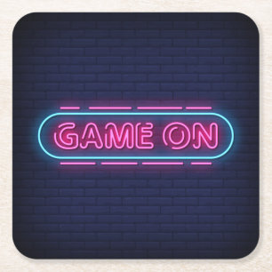 Dessous-de-verre Carré En Papier Enseigne néon simulée Cool & Colorful Game On