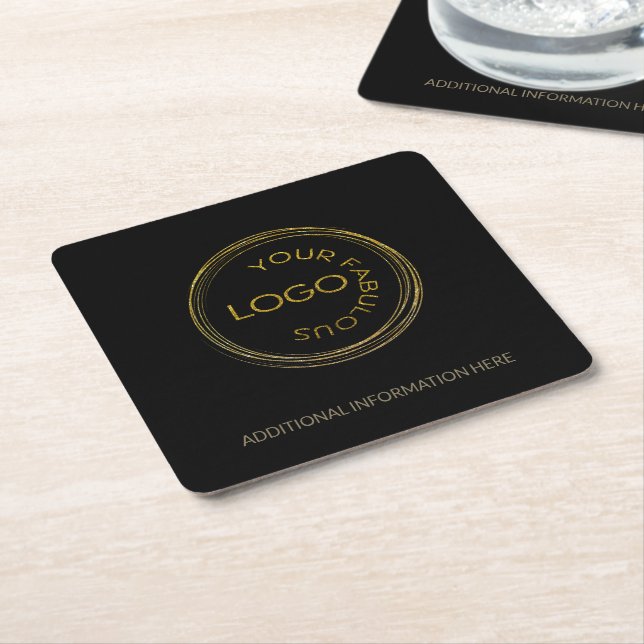 Dessous-de-verre Carré En Papier Entreprise personnalisée Black Gold Ajouter votre  (Incliné)