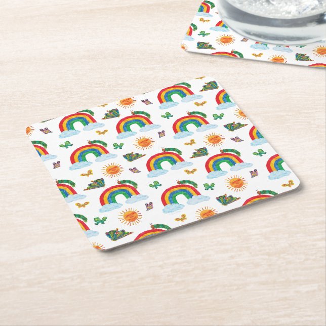 Dessous-de-verre Carré En Papier Eric Carle | Caterpillar to Rainbow Butfly (Incliné)