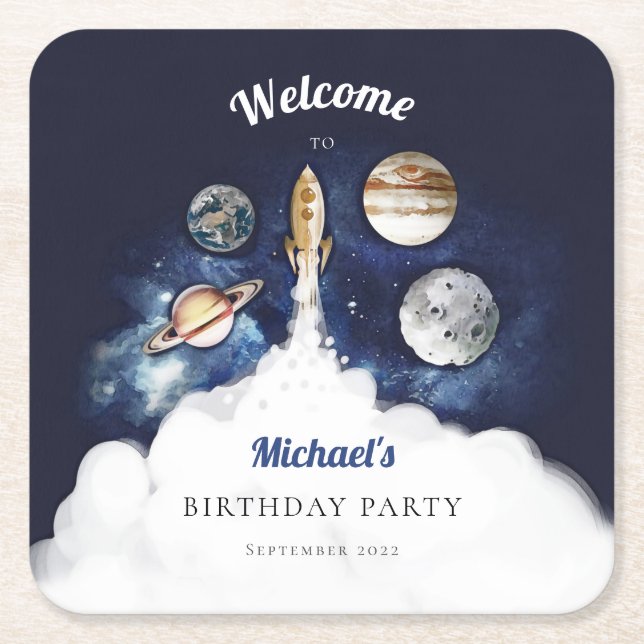 Dessous-de-verre Carré En Papier Espace extra-atmosphérique Rocket Planètes Galaxie (Devant)
