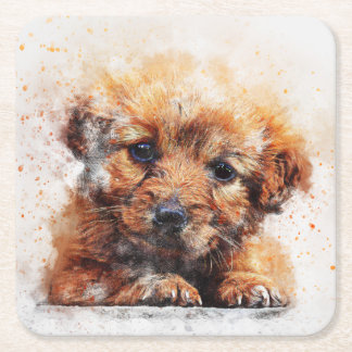 Dessous-de-verre Carré En Papier Esquisse d'aquarelle adorable d'un chien coquelico