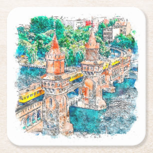 Dessous-de-verre Carré En Papier Esquisse d'aquarelle dessinée à la main par Berlin
