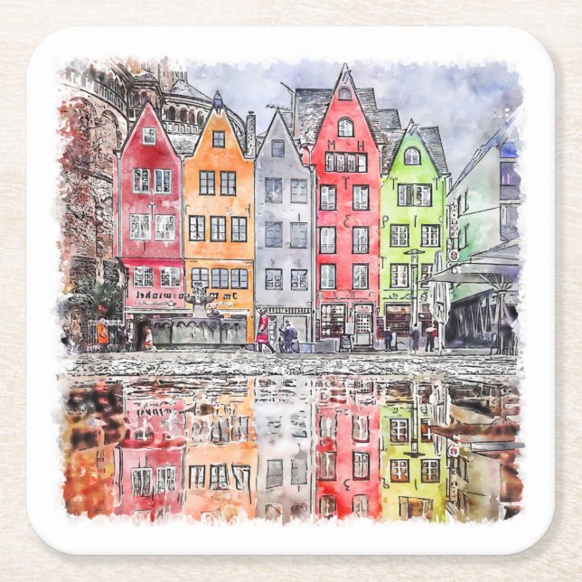 Dessous-de-verre Carré En Papier Esquisse d'aquarelle dessinée à la main par l'Alle (Devant)