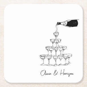 Dessous-de-verre Carré En Papier Esquisse de tour de champagne nom personnalisé Mar