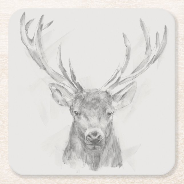 Dessous-de-verre Carré En Papier Esquisse d'Elk contemporaine (Devant)