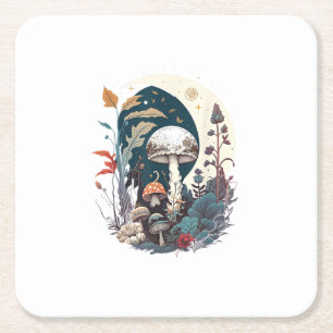 Dessous-de-verre Carré En Papier Esthétique Goblincore et Cottagecore Champignon Bo