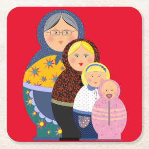 Dessous-de-verre Carré En Papier Étapes de femme des poupées de Matryoshka de la