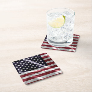 Dessous-de-verre Carré En Papier États-Unis Drapeau rouge, Blancs, Bleu étoilé