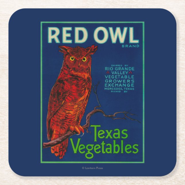 Dessous-de-verre Carré En Papier Étiquette végétal de hibou rouge (Devant)