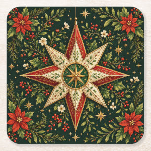 Dessous-de-verre Carré En Papier Étoile de Noël Vintage Ornement Poinsettia Holly
