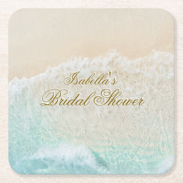 Dessous-de-verre Carré En Papier Étoiles de mer et Coquillages Réception de mariage (Devant)