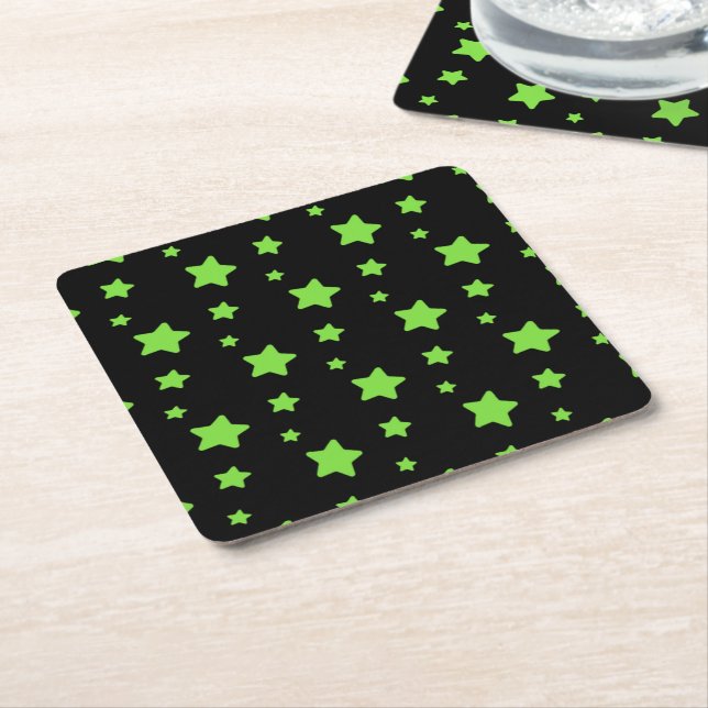 Dessous-de-verre Carré En Papier Étoiles vertes sur motif noir (Incliné)