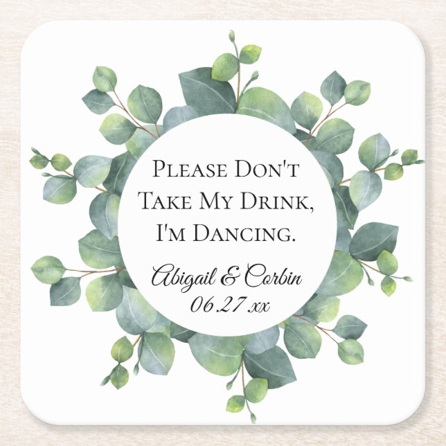 Dessous-de-verre Carré En Papier Eucalyptus Foliage Mariage personnalisé (Devant)