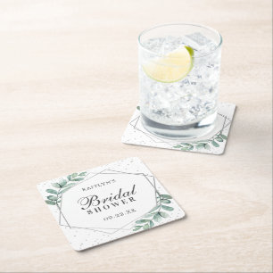 Dessous-de-verre Carré En Papier Eucalyptus Géométrique Feuille d'Argent Mariage Cé