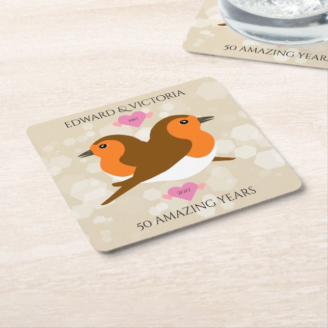 Dessous-de-verre Carré En Papier Europe Robins Lovebirds Chaque année Anniversaire (Incliné)