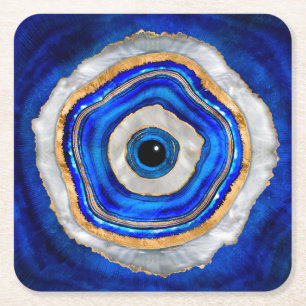 Dessous-de-verre Carré En Papier Evil Eye Watercolor agate and gold