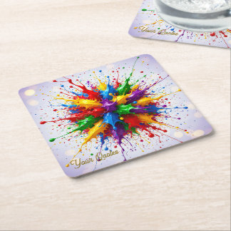 Dessous-de-verre Carré En Papier Explosion de peinture liquide colorée - Art abstra