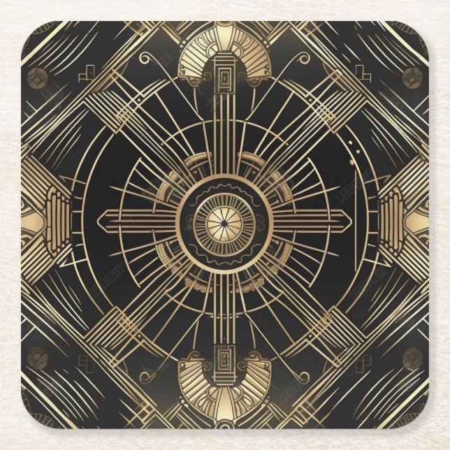 Dessous-de-verre Carré En Papier Exquis Dessous de verre en papier Art déco - Noir  (Devant)