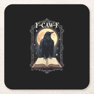 Dessous-de-verre Carré En Papier F-Caw-F Corbeau Drôle Halloween Corbeau Lune