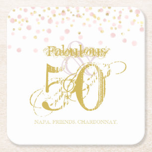 Dessous-de-verre Carré En Papier Fabuleux & 50 Elégant Anniversaire Gold Pink Tag C