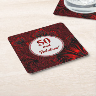 Dessous-de-verre Carré En Papier Fabuleux 50 Glamour rouge brillant fractal Anniver