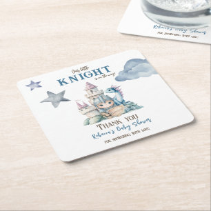 Dessous-de-verre Carré En Papier Fairytale Dreamy Dragon Blue Knight Baby shower