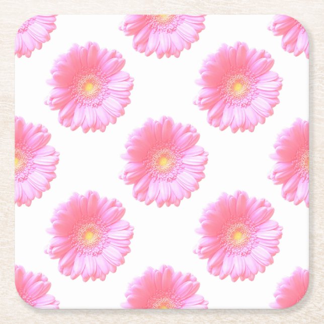 Dessous-de-verre Carré En Papier Faisée de gerbera rose pâle (Devant)
