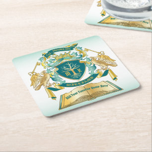 Dessous-de-verre Carré En Papier Faites votre propre Emblem Tree Livre clé Couronne