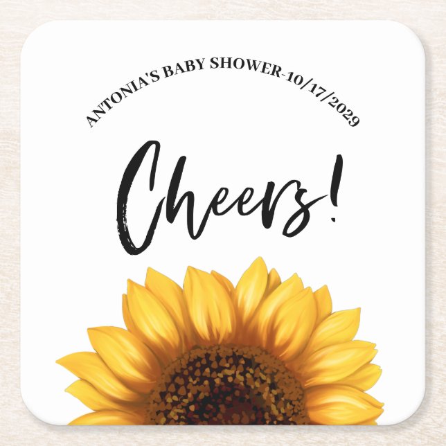 Dessous-de-verre Carré En Papier Fall Sunflower Baby Shower (Devant)