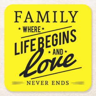 Dessous-de-verre Carré En Papier Famille de typographie inspirante jaune Citation