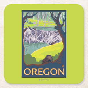 Dessous-de-verre Carré En Papier Famille des castors