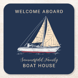 Dessous-de-verre Carré En Papier Famille Reunion Boat House Nautique Voile Personna