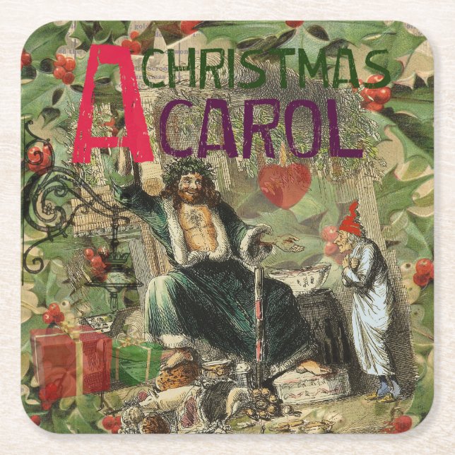 Dessous-de-verre Carré En Papier Fantôme de Noël Illustration actuelle Scrooge (Devant)