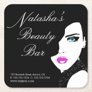 Dessous-de-verre Carré En Papier Fashion Girl Black Rose Beauty Bar