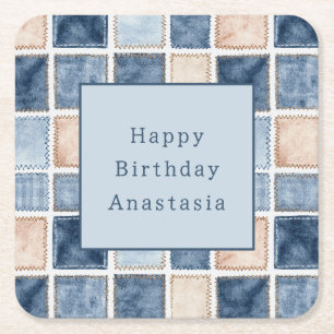 Dessous-de-verre Carré En Papier Fausse Jean Bleu Crème Anniversaire