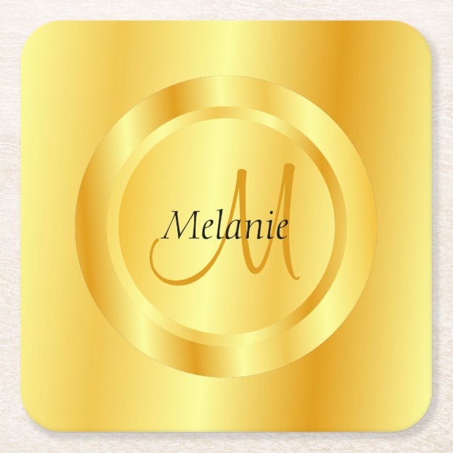 Dessous-de-verre Carré En Papier Faux Gold Moderne Monogram Modèle élégant (Devant)
