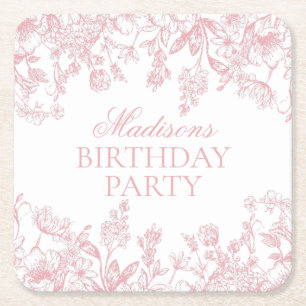 Dessous-de-verre Carré En Papier Faveurs de naissance Chinoiserie rose vintage flor