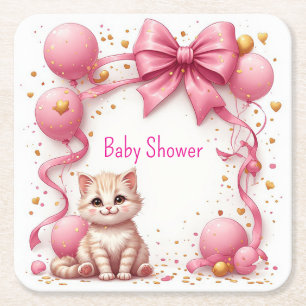Dessous-de-verre Carré En Papier Félicitations de Baby Shower Chat Mignon 🐱