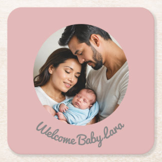 Dessous-de-verre Carré En Papier Félicitations nouvelle petite fille rose, bienvenu