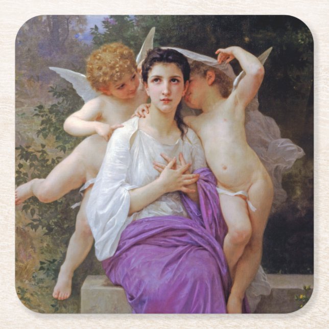 Dessous-de-verre Carré En Papier Femme avec Cupidon, Bouguereau (Devant)