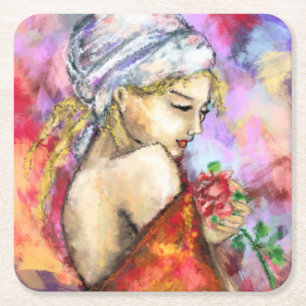 Dessous-de-verre Carré En Papier Femme avec Dessous de verre en papier Rose