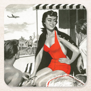 Dessous-de-verre Carré En Papier Femme chaude rouge