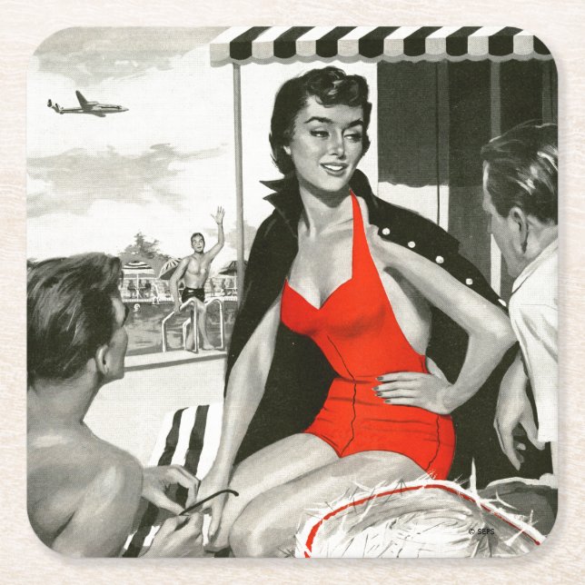 Dessous-de-verre Carré En Papier Femme chaude rouge (Devant)