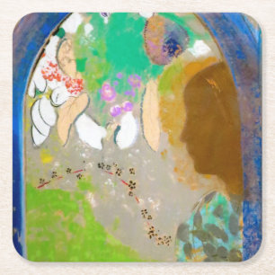 Dessous-de-verre Carré En Papier Femme dans la fenêtre, Redon